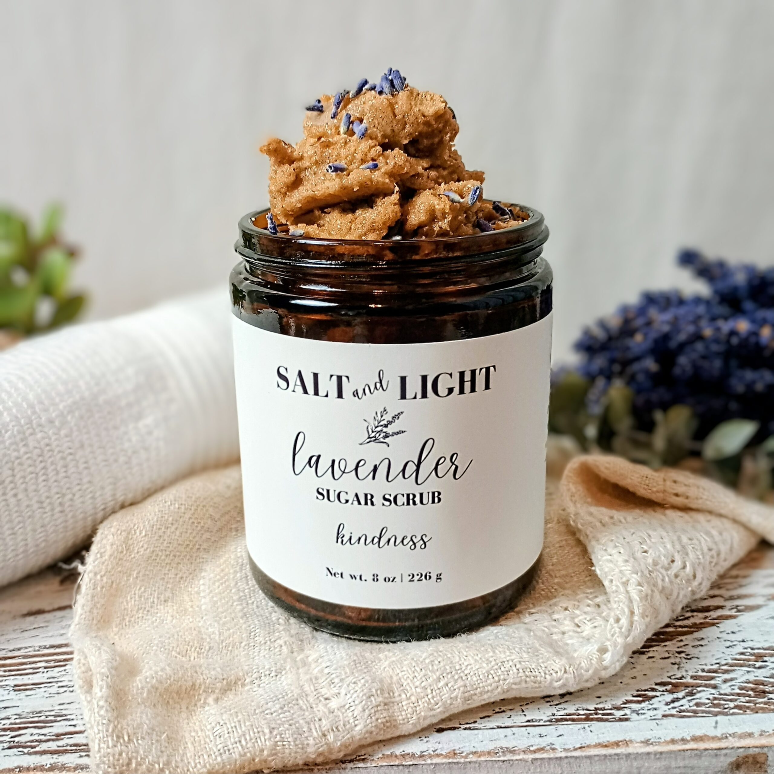 Lavender Sugar Scrub 8 oz jar from Abide Collection with natural ingredients