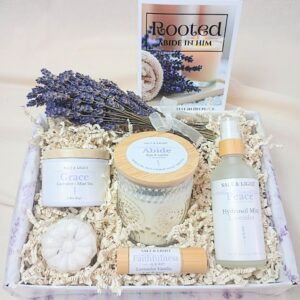 Abide in Him gift box of lavender self-care products for all occasions.